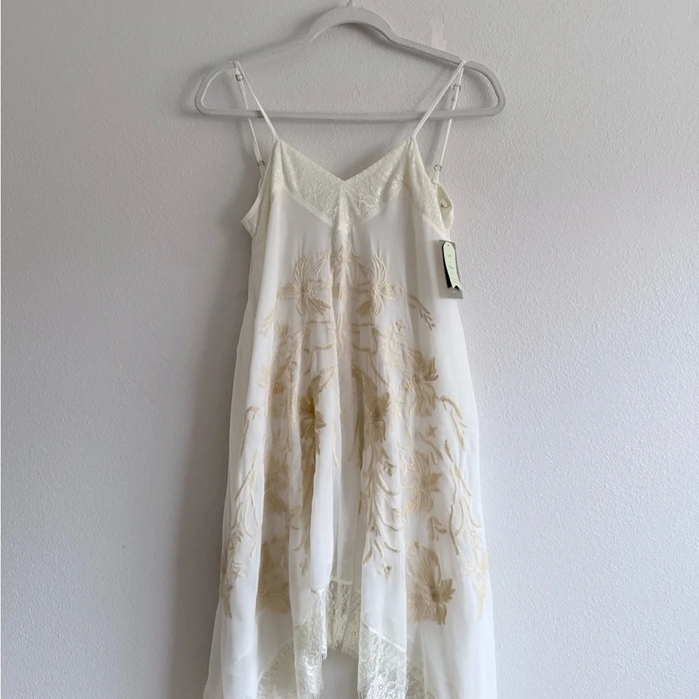 Anthropologie E by Eloise Maluku floral Embroidered Chemise lace Dress Ivory XS